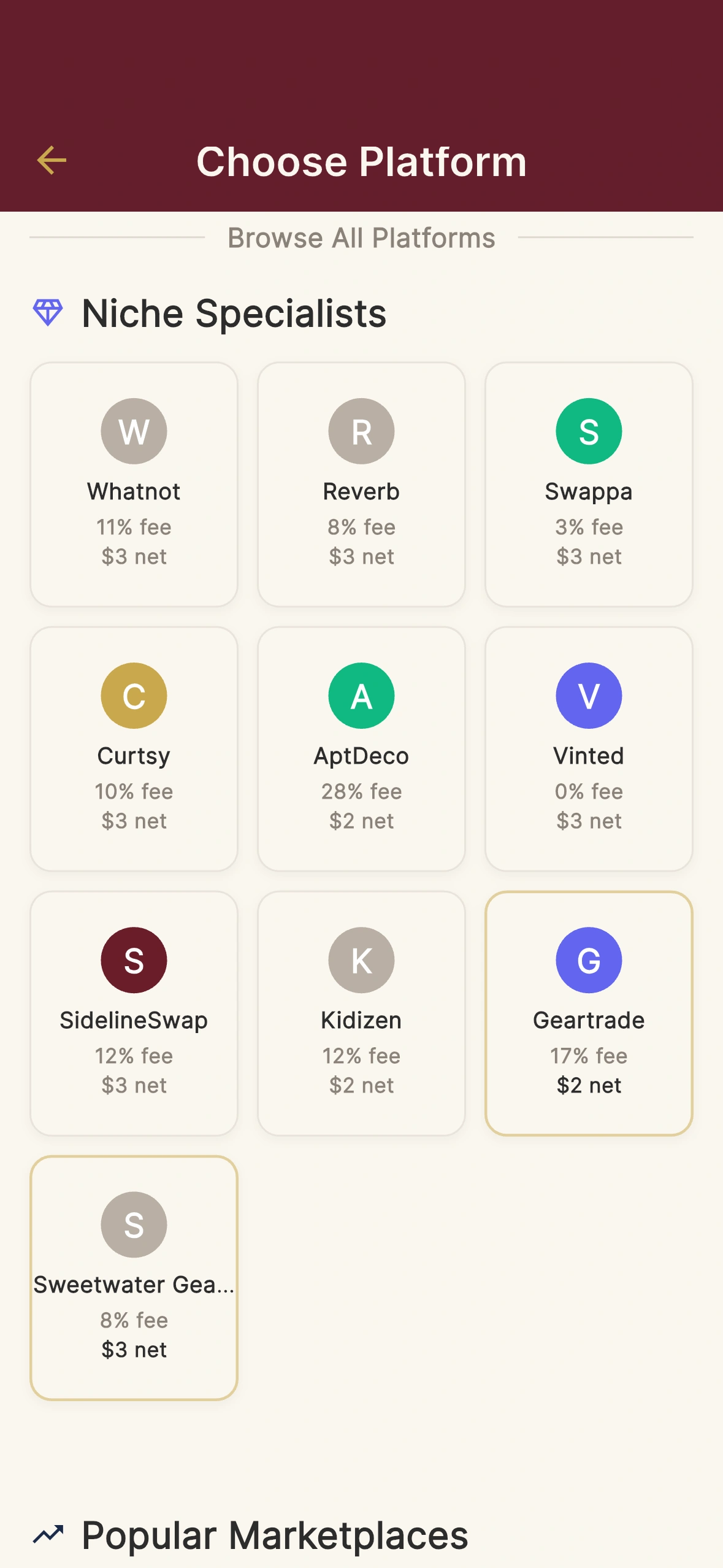 Niche Specialists: Whatnot, Reverb, Swappa, Curtsy, AptDeco, Vinted, SidelineSwap