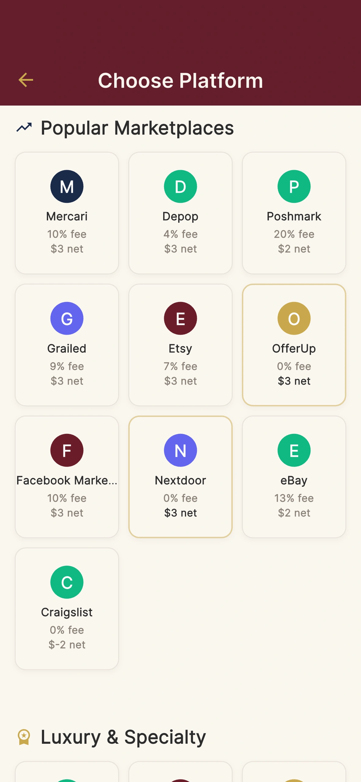 Popular Marketplaces: Mercari, Depop, Poshmark, Grailed, Etsy, OfferUp, eBay, Craigslist