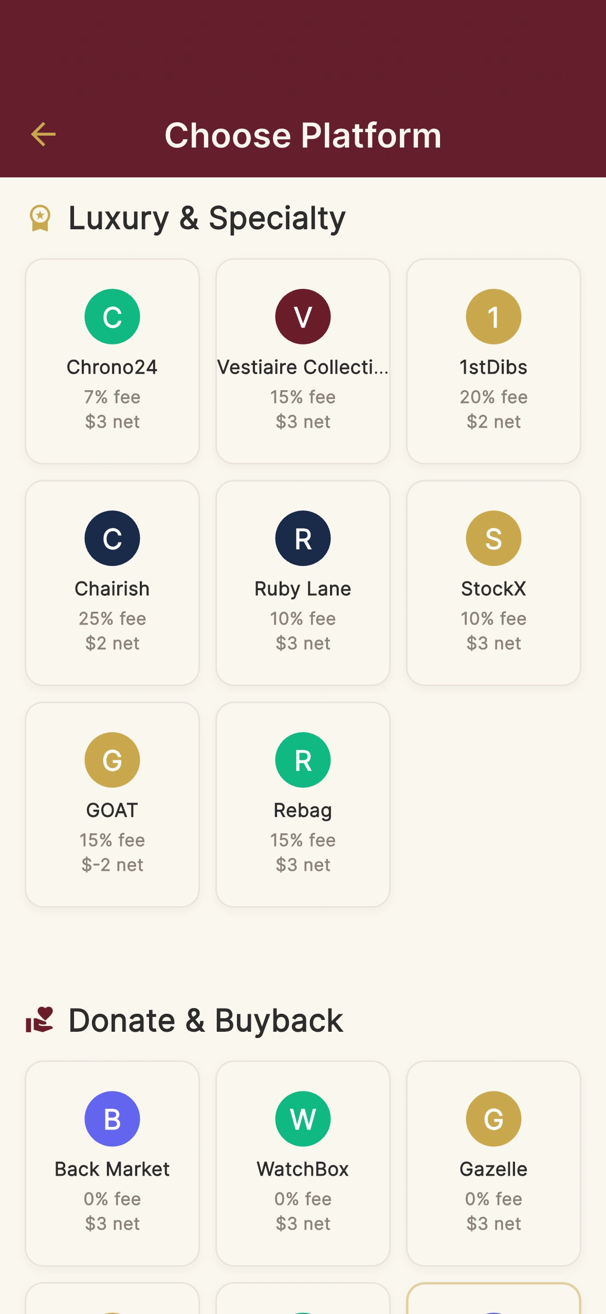 Luxury and Specialty: Chrono24, Vestiaire, 1stDibs, Chairish, Ruby Lane, StockX