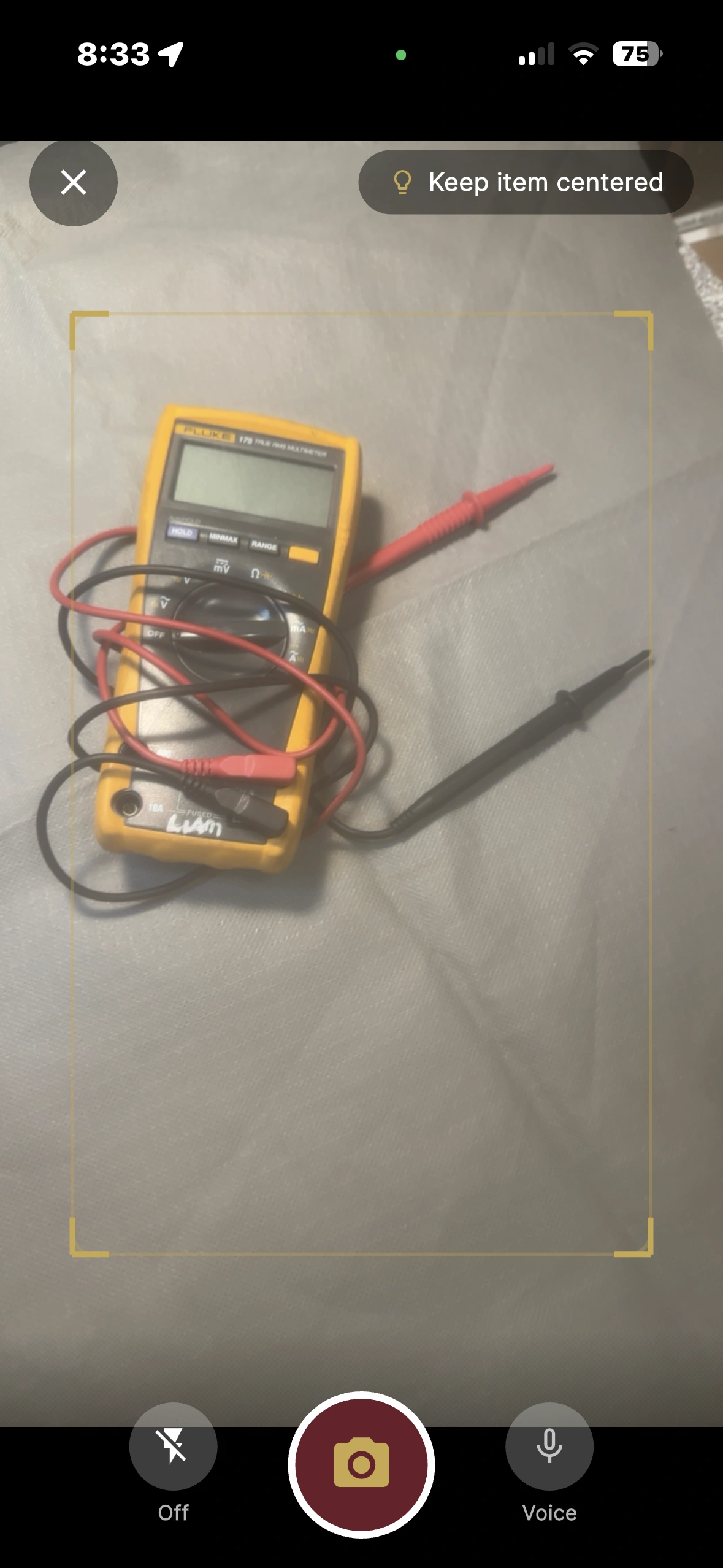 Fluke 179 multimeter in TurnOver camera viewfinder