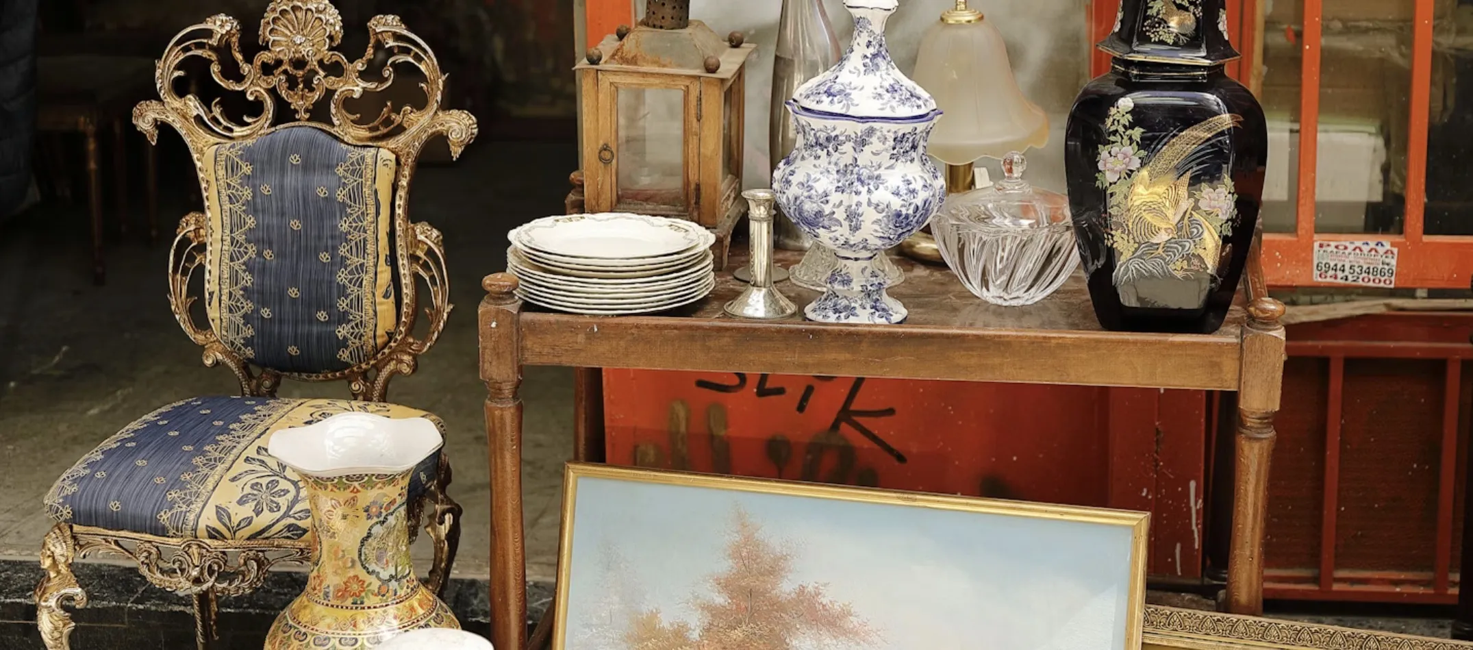 Gallery room filled with antique collectibles and fine objects