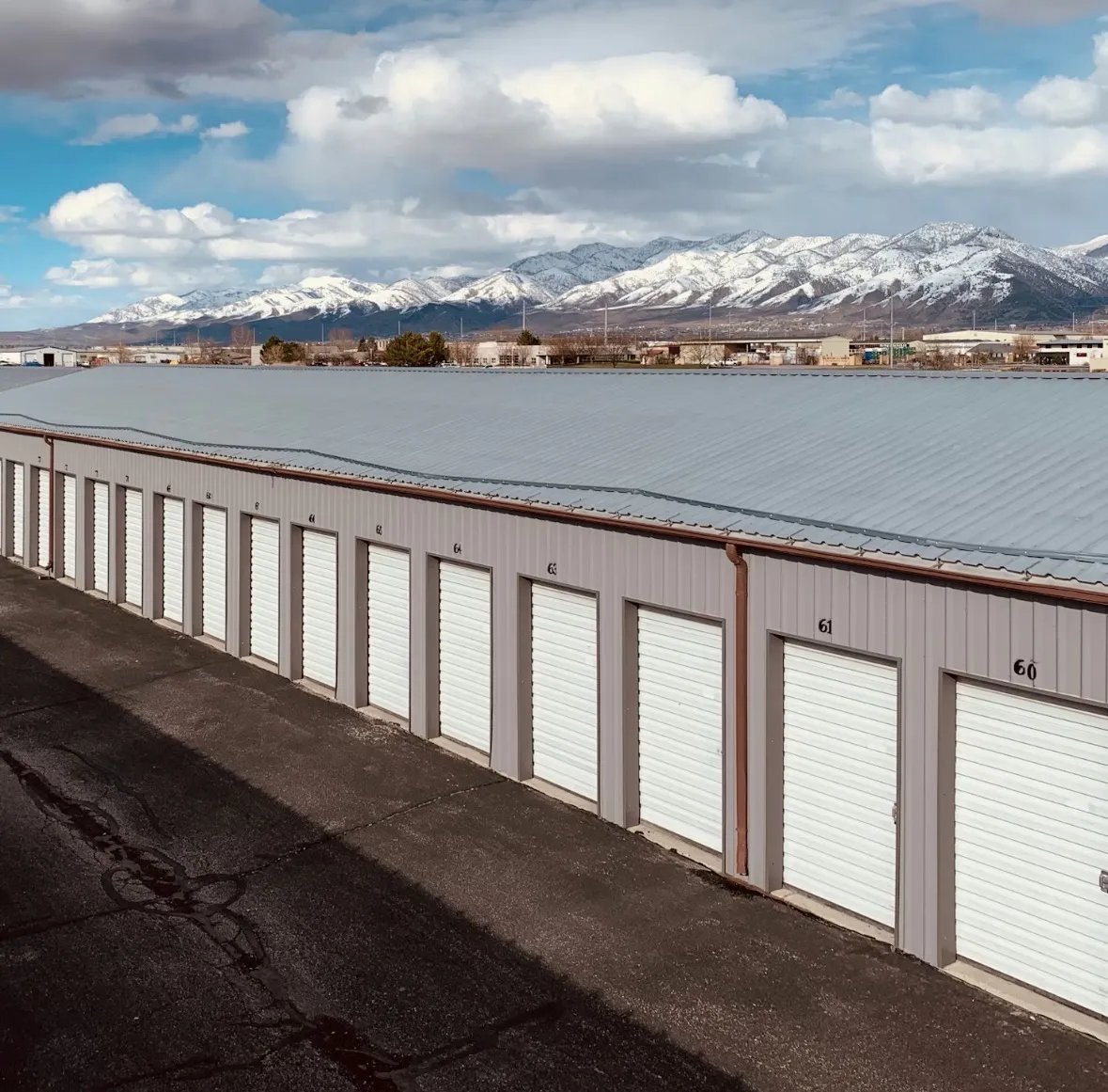 Row of storage units stretching into the distance
